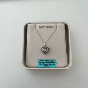 Genuine diamond heart pendant necklace on 14k white gold chain